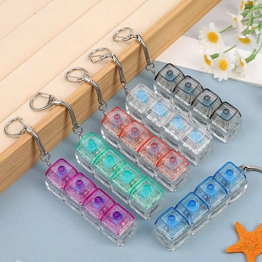 LED Keyboard Keychain Fidget Toys Crystal Clicker Sensory Toy for Stress Relief Keyboard Keychain Fidget Gadget for Adults Kids